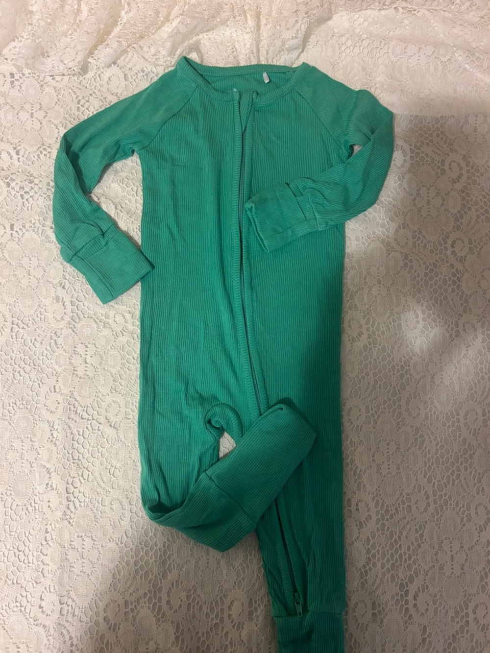 new without tags- Bamboo Zip-Front Footie One-Piece in Teal Green